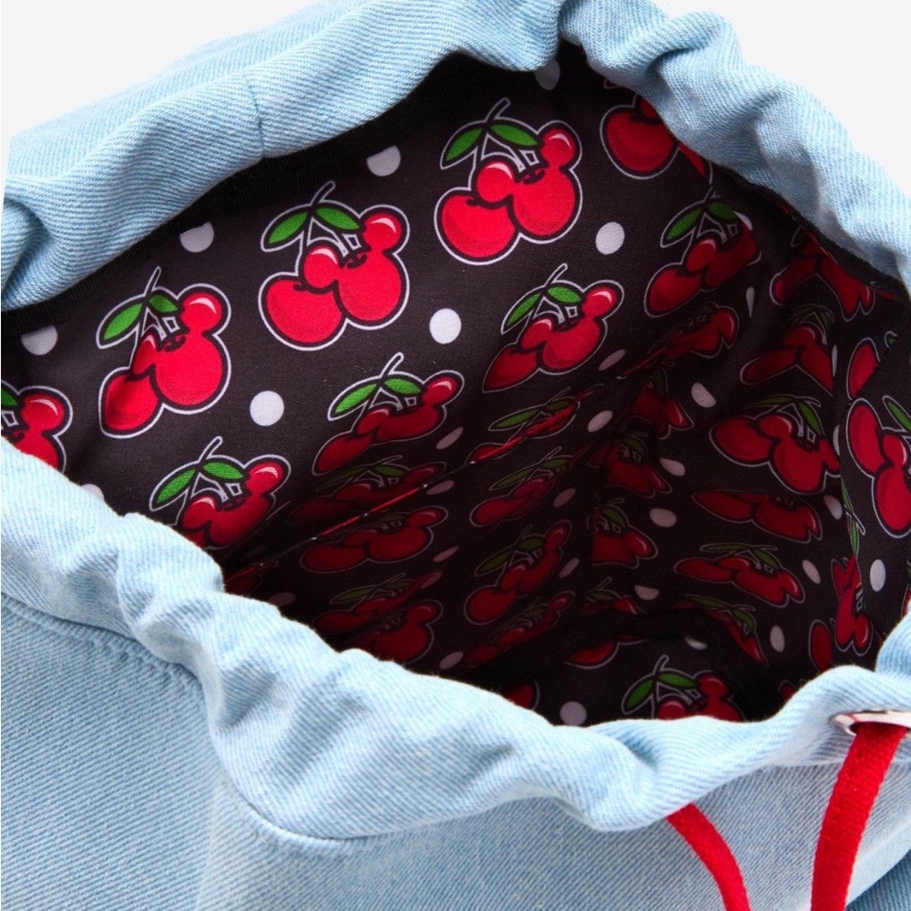 New Loungefly Disney Cherries Denim Backpack. - Picture 4 of 5